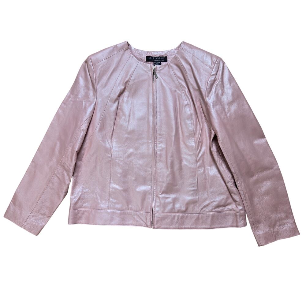 New Dialogue Pink Pearlescent Leather Jacket Zip Up
